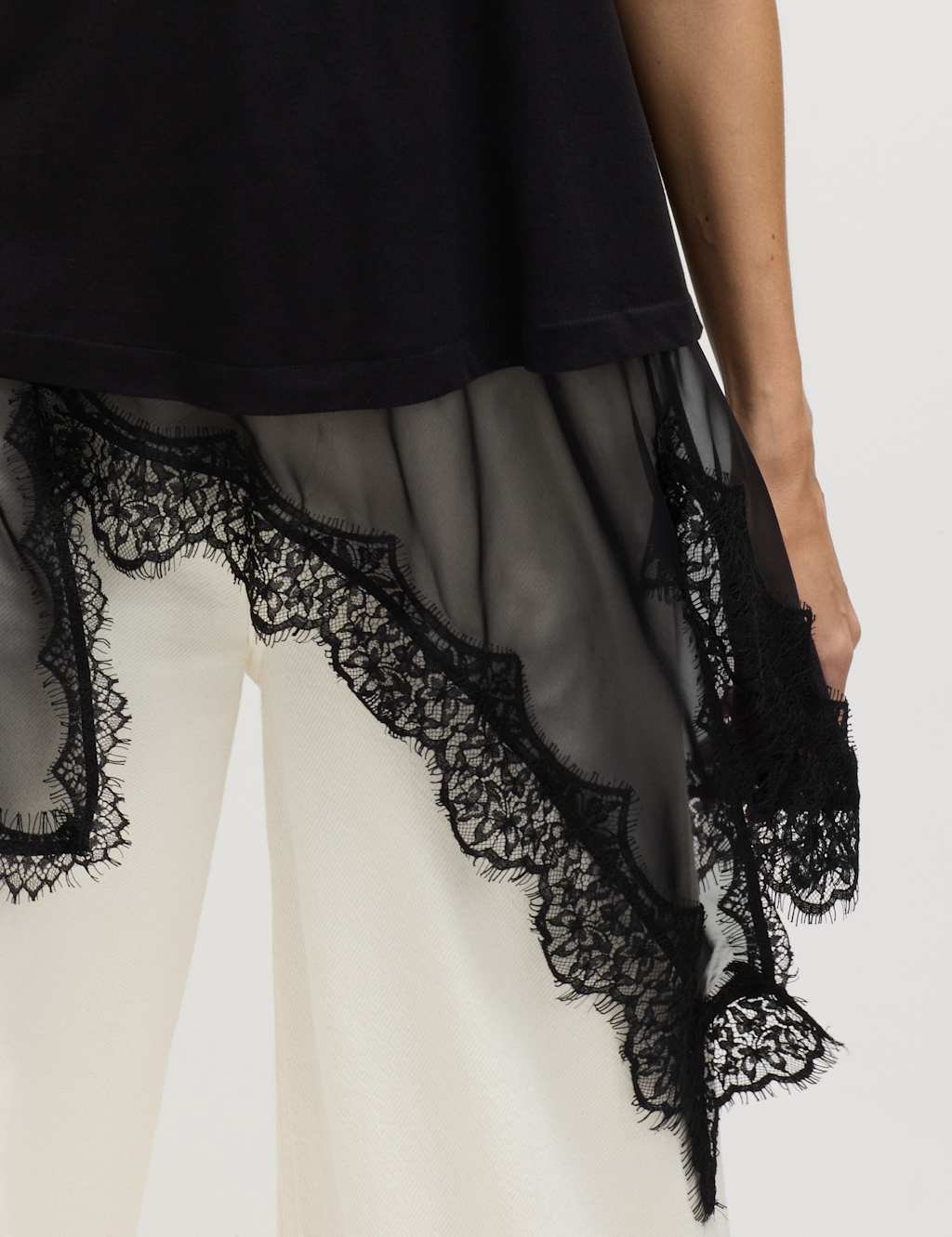 Marks & Spencer M&S Cotton Blend Lace Hem Detail T-Shirt Black - 4