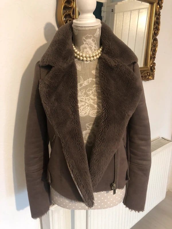 River Island Grey Faux Fur Biker Jacket