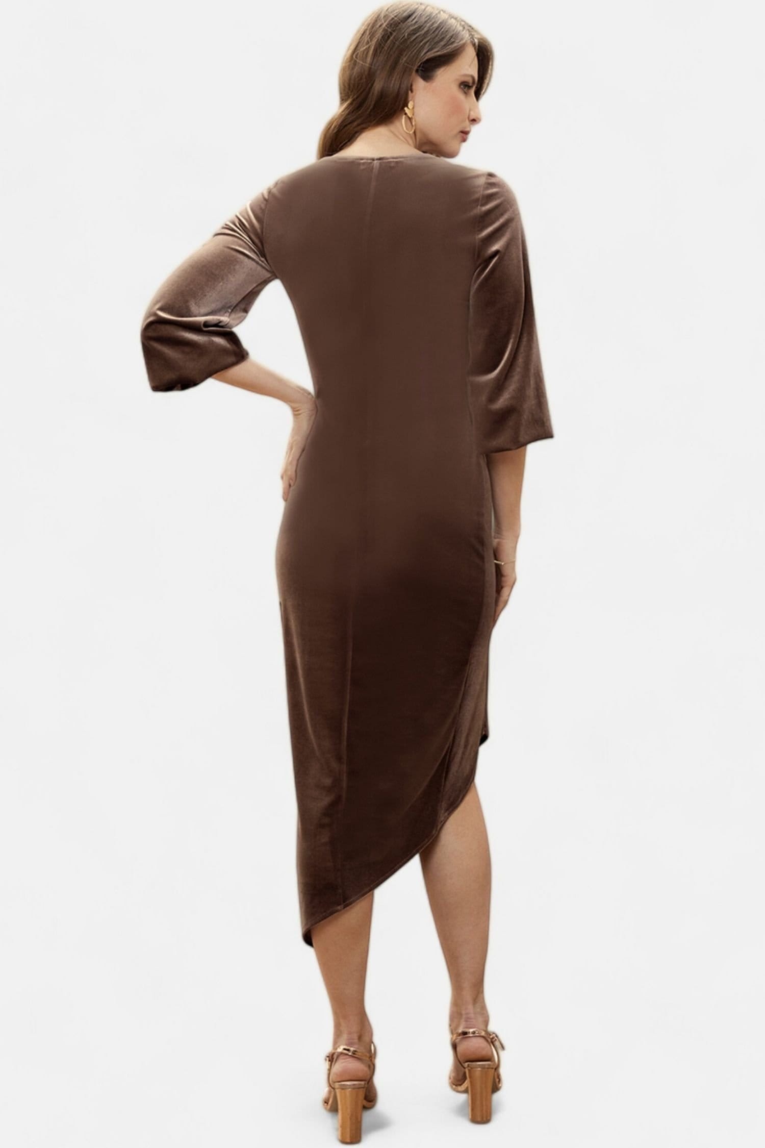 Hot Squash Hot Squash Women's Velvet Ruched Party Dress in Dark Brown - 4