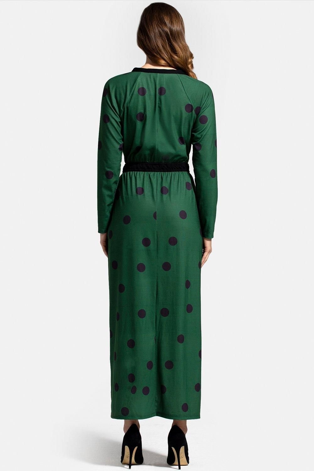 Hot Squash Hot Squash Women's Long Sleeve Maxi Dress with Neck Tie in Dark Green - 2