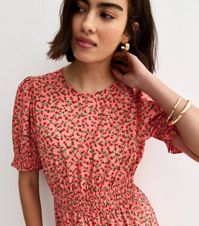 New Look Women's Pink Floral Short Sleeve Tiered Midi Dress New Look - 3