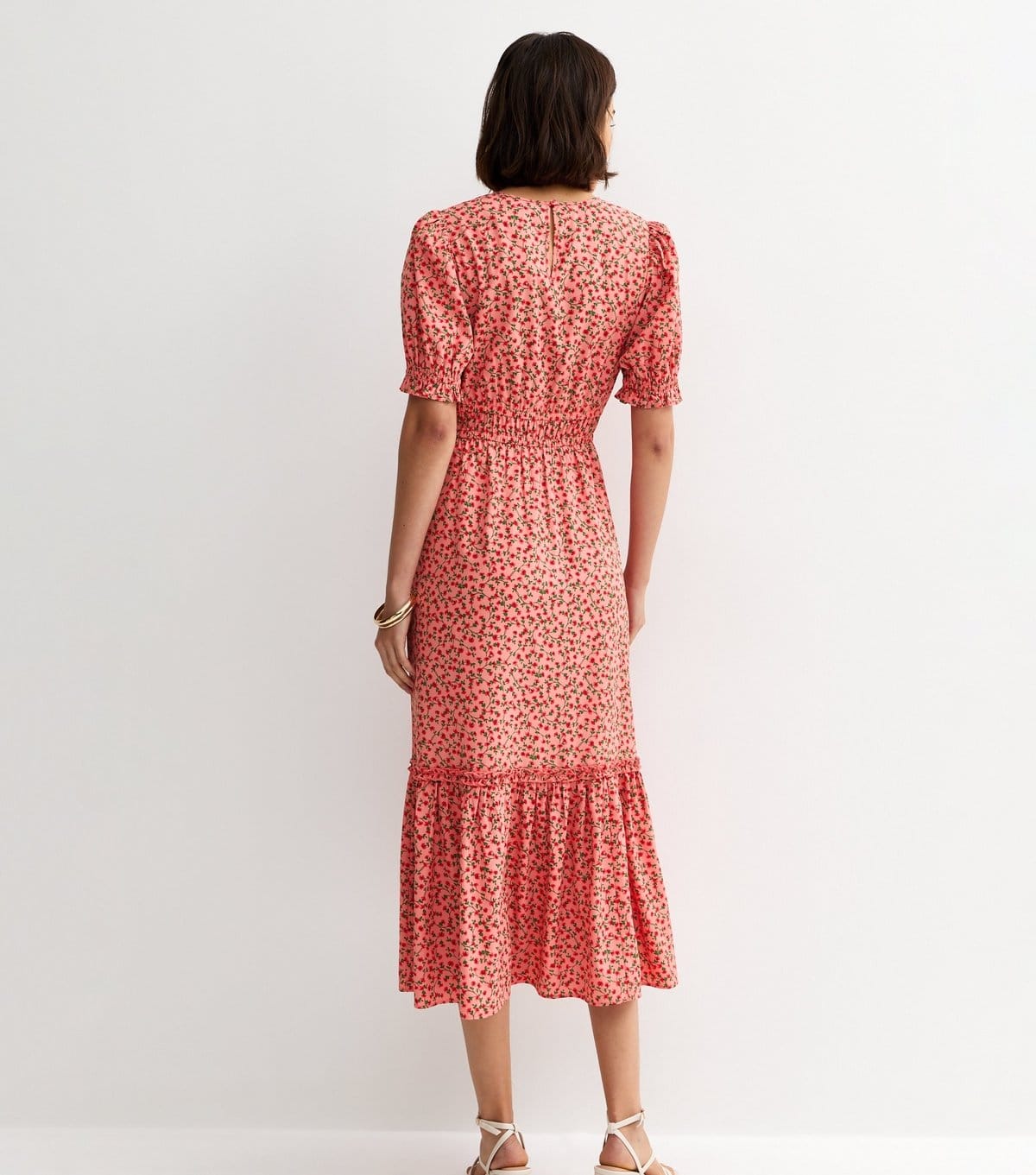New Look Women's Pink Floral Short Sleeve Tiered Midi Dress New Look - 4