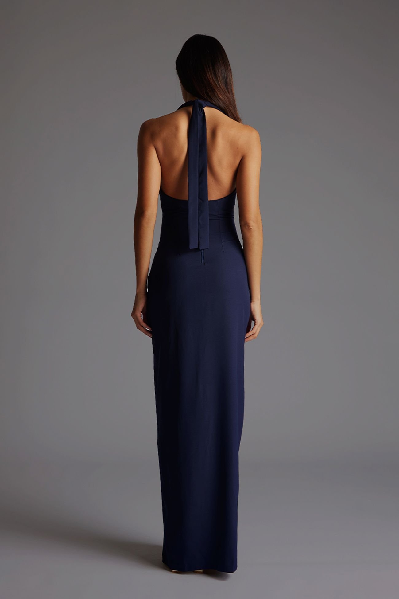 Vesper Vesper Women's Halterneck Maxi Dress with Front Split in Navy - 4