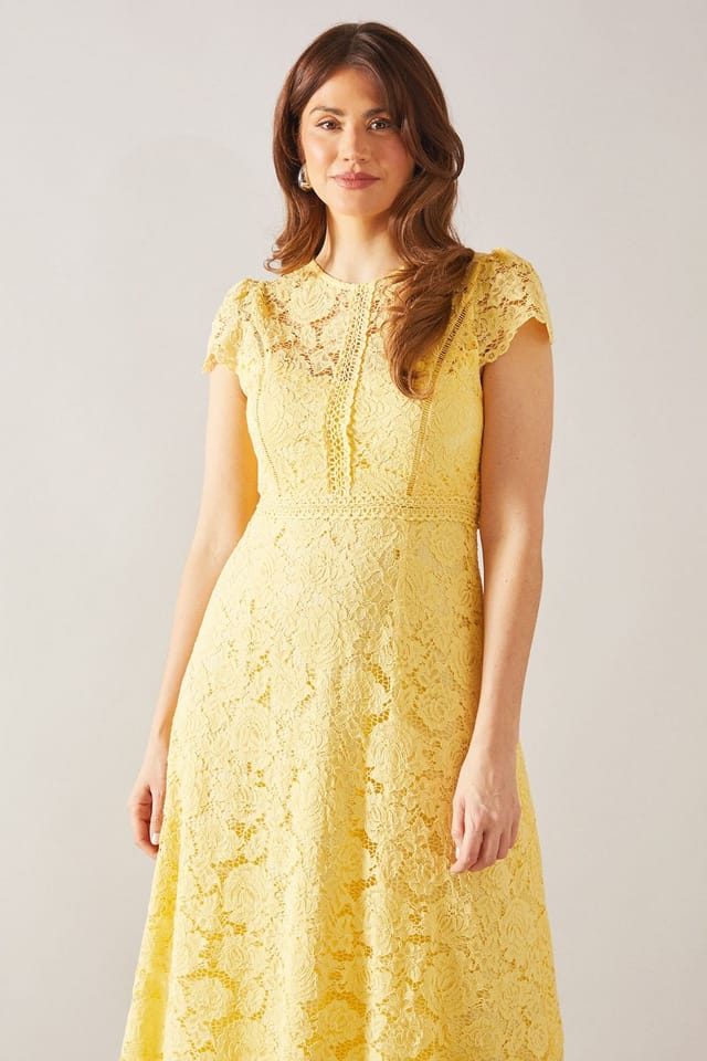 Wallis Wallis Women's Lace Fit & Flare Midi Dress in Lemon - 2