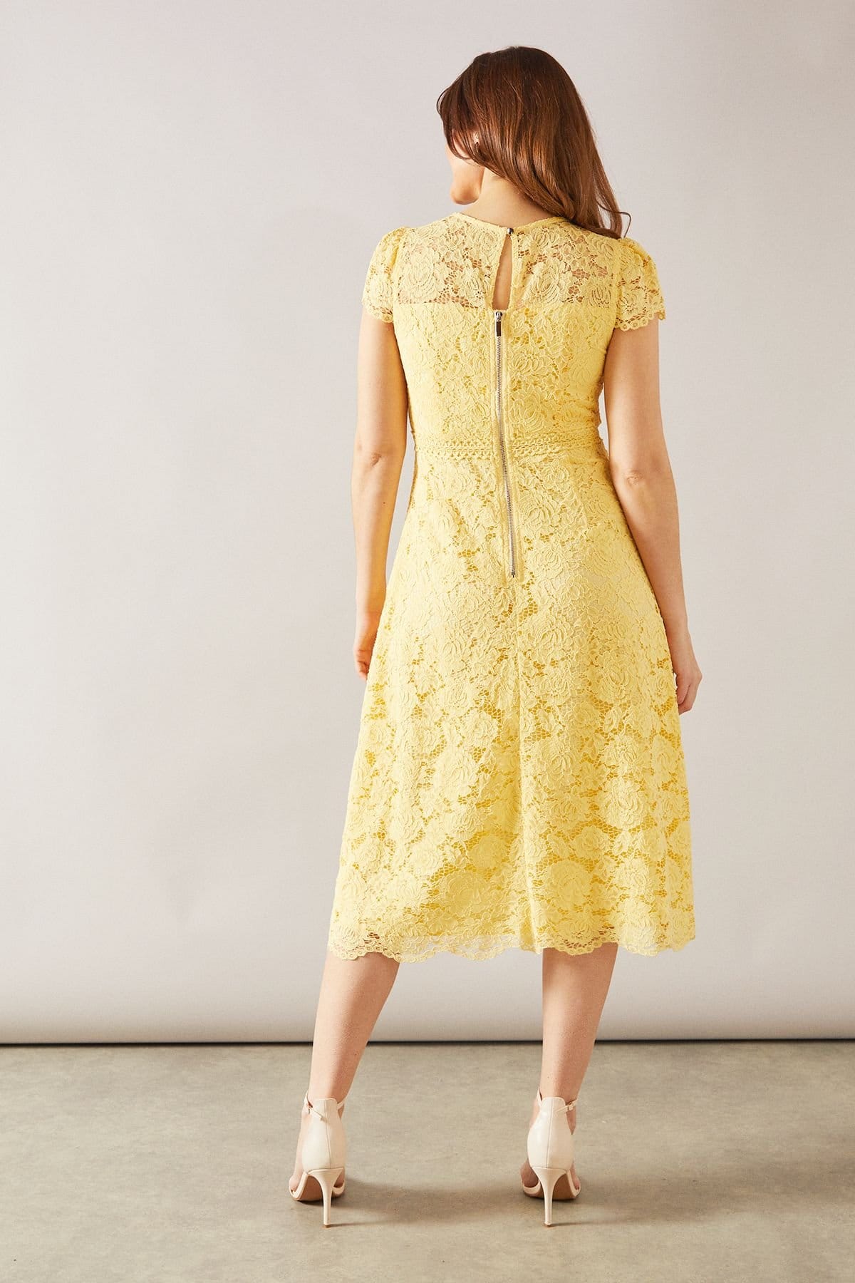 Wallis Wallis Women's Lace Fit & Flare Midi Dress in Lemon - 4