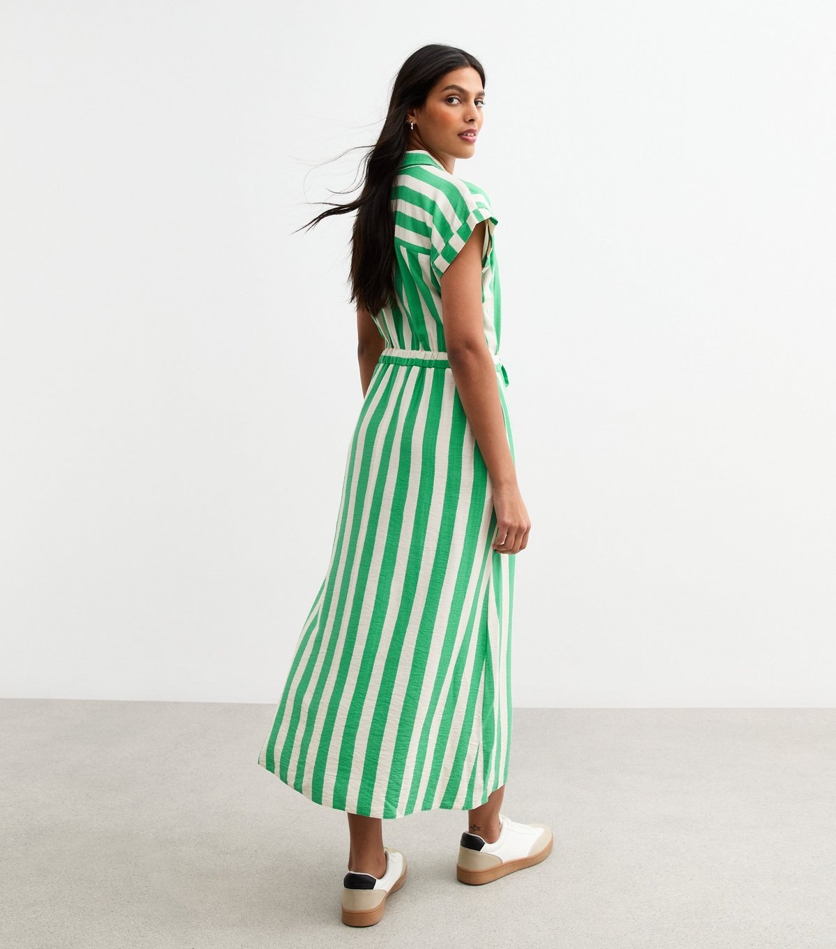 New Look Women's Green Stripe Print Tie Front Shirt Dress New Look - 4
