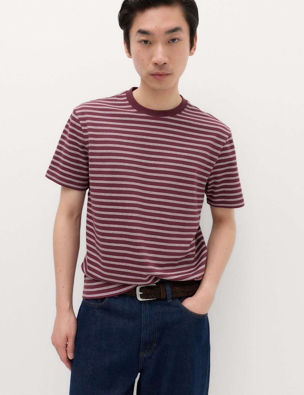 Marks & Spencer M&S The Ultimate Cotton Rich Breton T-Shirt Bordeaux