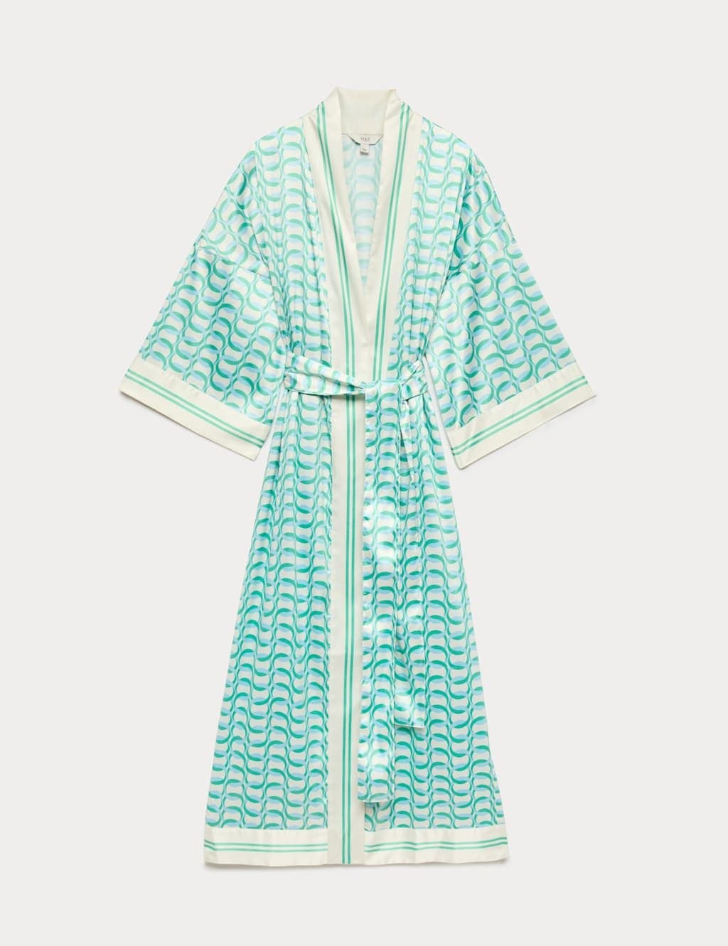 Marks & Spencer M&S Satin Printed Maxi Kaftan Dress Blue Mix