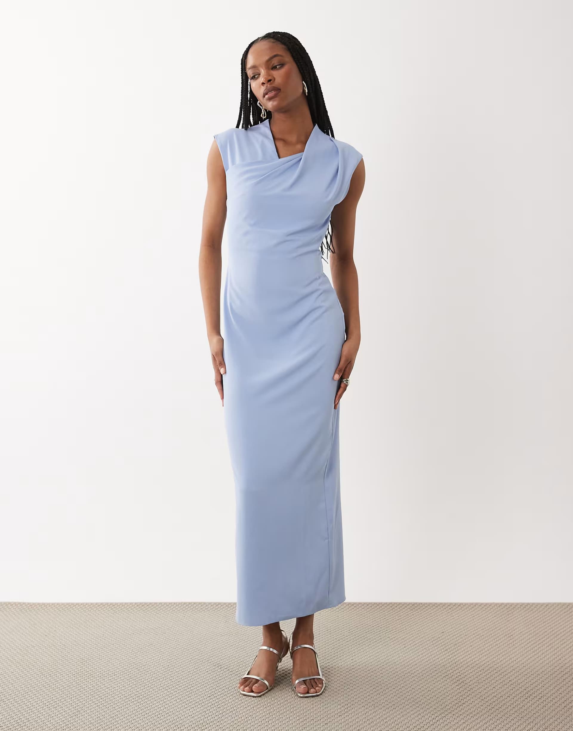 ASOS ASOS DESIGN Tall twist neck slinky midi dress in light blue