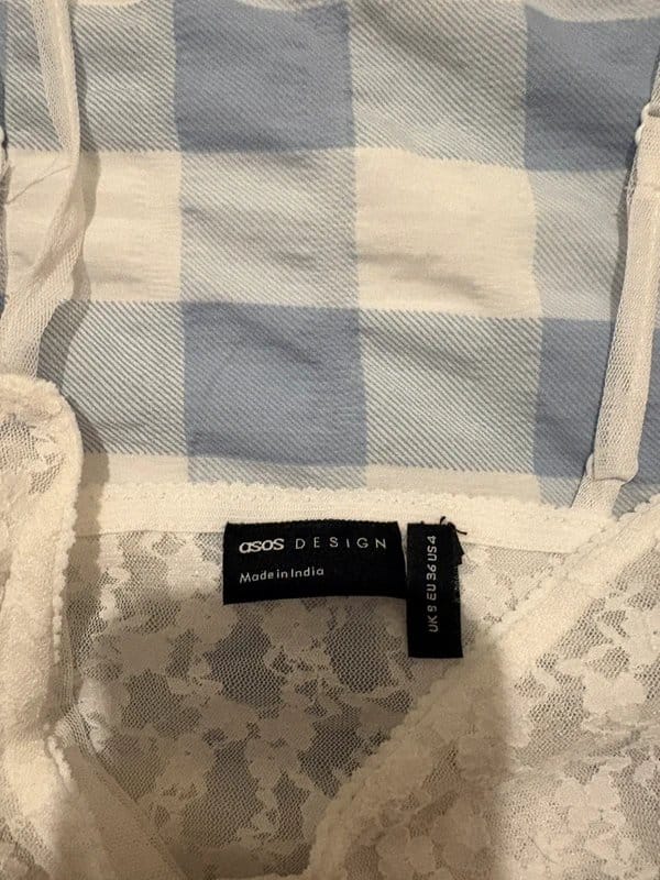 ASOS White and Blue Gingham Lace Camisole