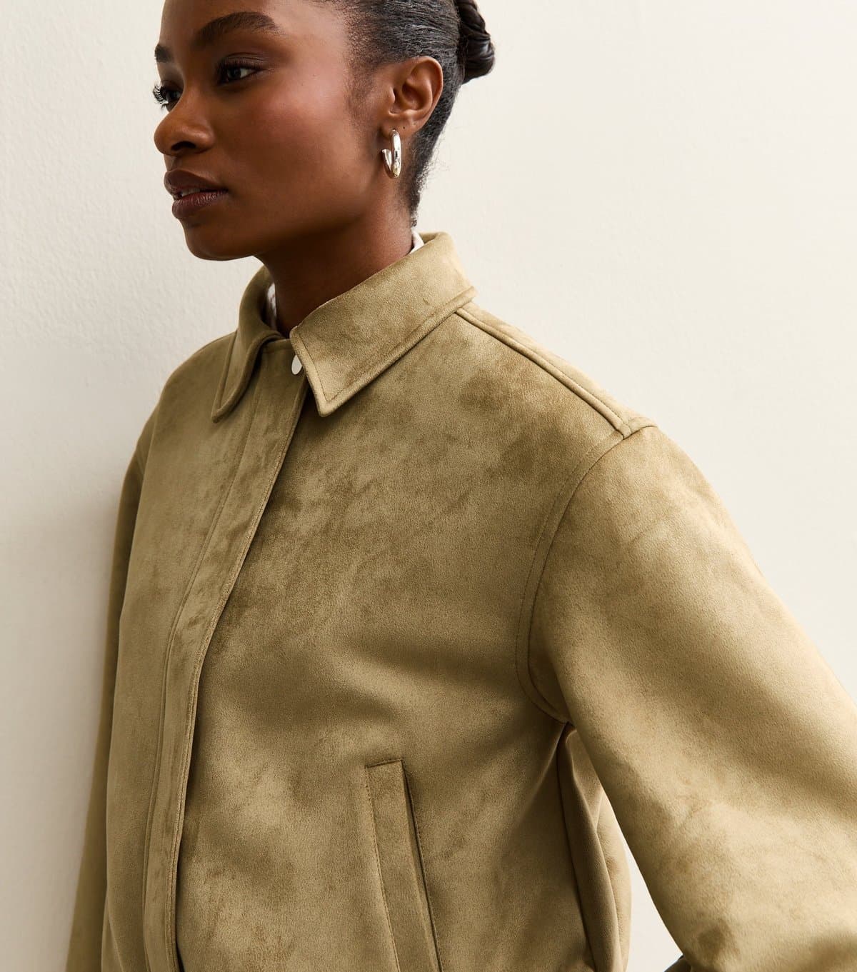 New Look Women's Light Khaki Faux Suede Bubble Hem Jacket New Look