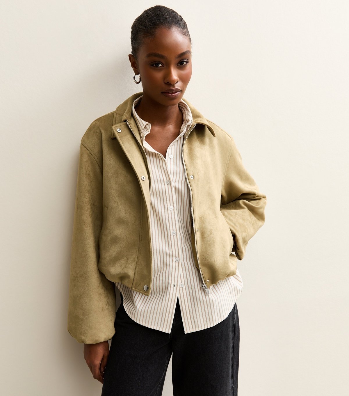 New Look Women's Light Khaki Faux Suede Bubble Hem Jacket New Look - 2