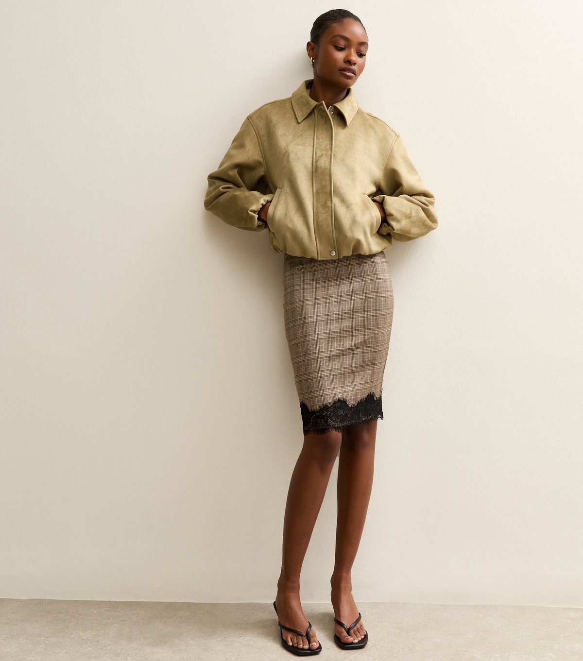 New Look Women's Light Khaki Faux Suede Bubble Hem Jacket New Look - 3