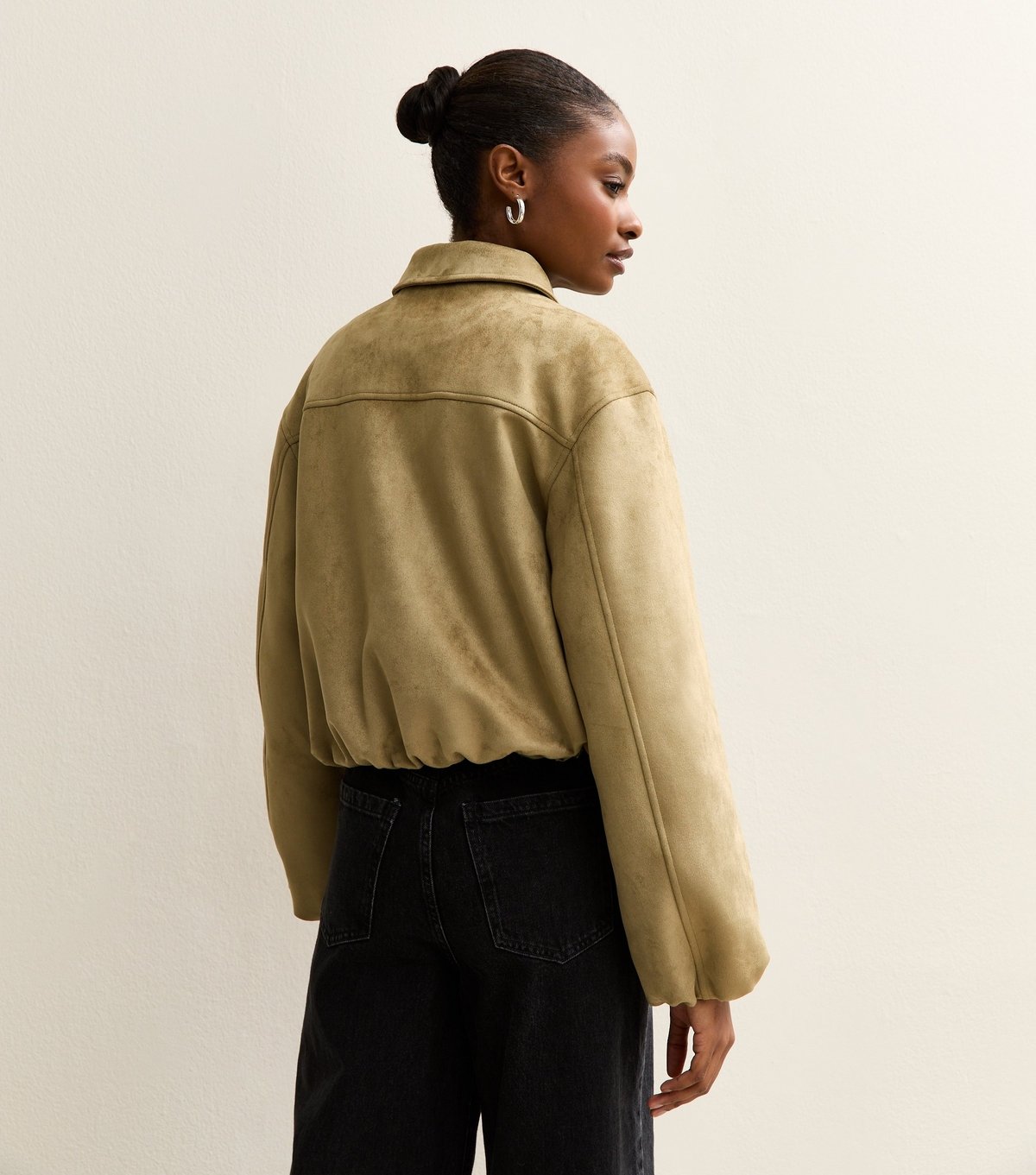 New Look Women's Light Khaki Faux Suede Bubble Hem Jacket New Look - 4