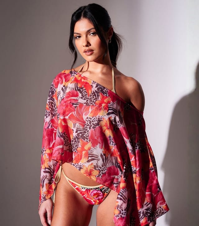 South Beach Women's Red Floral Beach Kaftan Cover Up South Beach New Look - 2