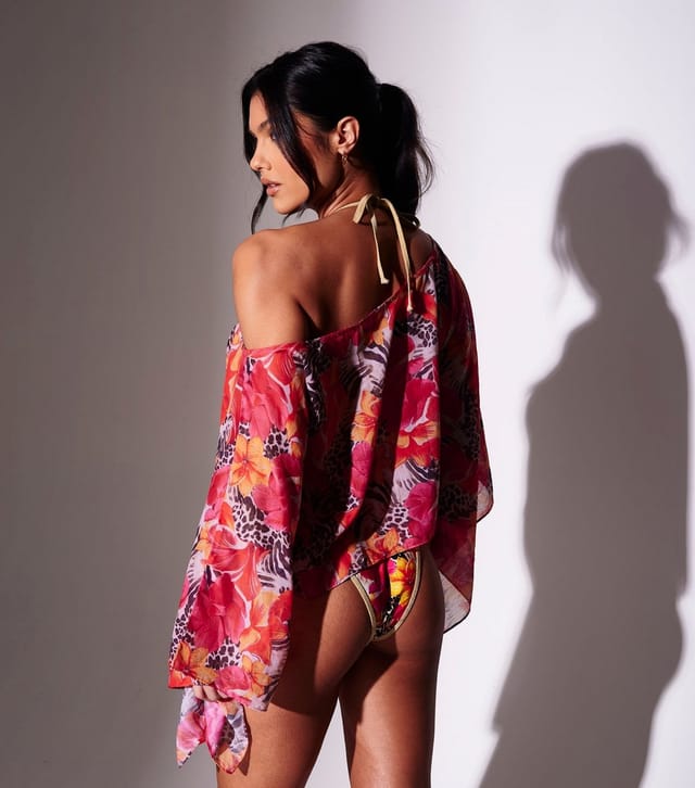 South Beach Women's Red Floral Beach Kaftan Cover Up South Beach New Look - 3