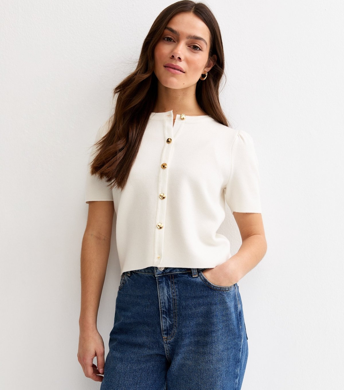 New Look Women's Petite Cream Lightweight Knit Short Sleeve Cardigan New Look - 2