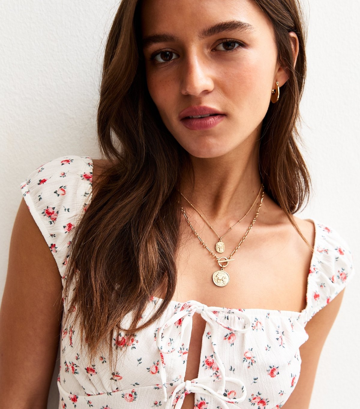 New Look Women's White Textured Ditsy Print Tie Front Cami Top New Look - 2