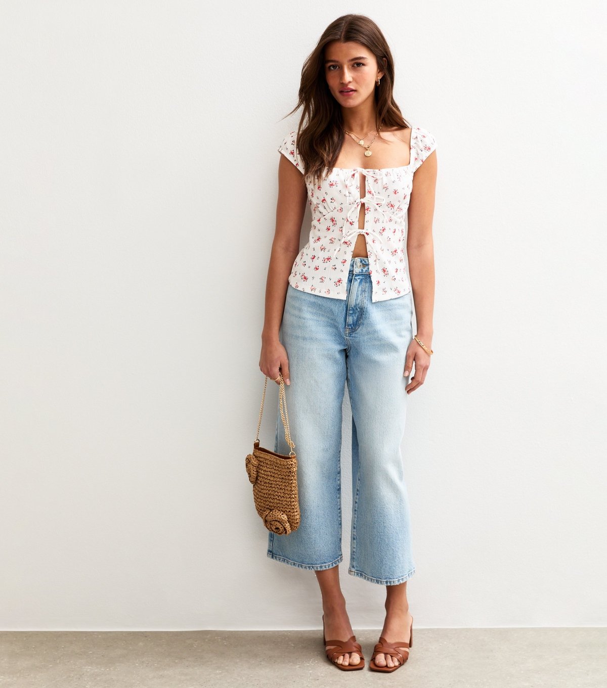 New Look Women's White Textured Ditsy Print Tie Front Cami Top New Look - 3