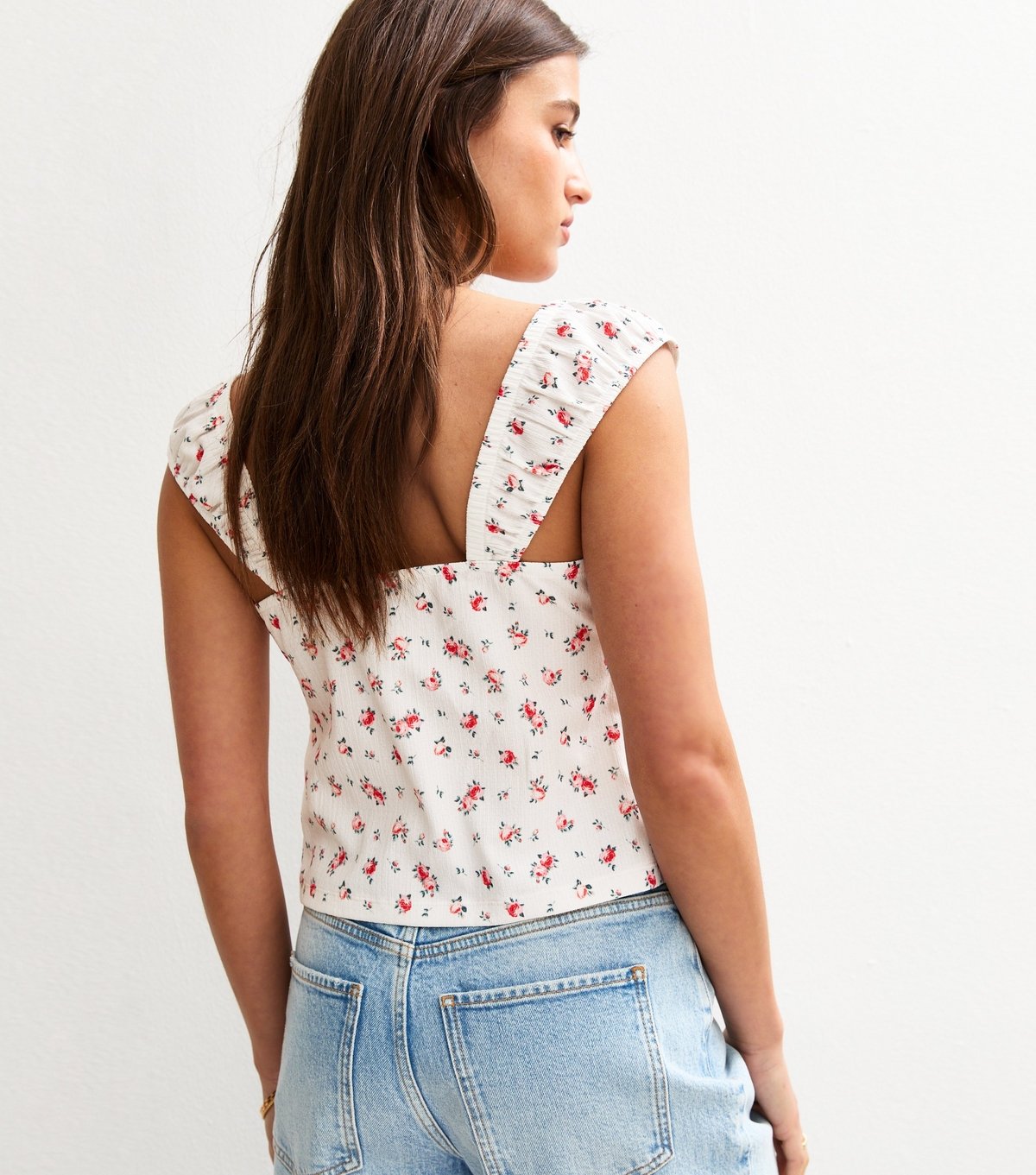 New Look Women's White Textured Ditsy Print Tie Front Cami Top New Look - 4