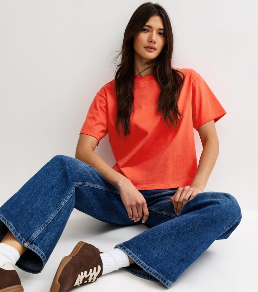 New Look Women's Bright Orange Cotton Boxy T-Shirt New Look - 1