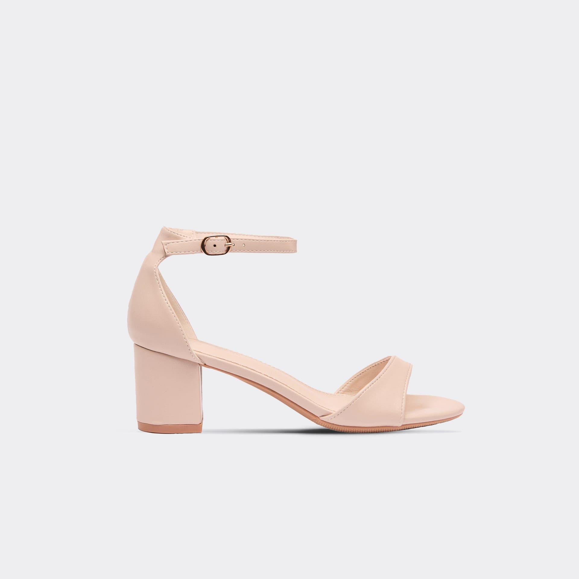 EGO Zowie Ankle Strap Low Block Heel In Nude Faux Leather, Women's Size UK 3