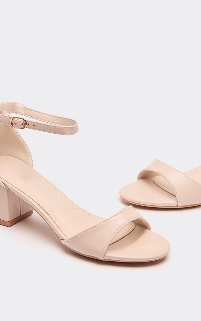 EGO Zowie Ankle Strap Low Block Heel In Nude Faux Leather, Women's Size UK 3 - 2