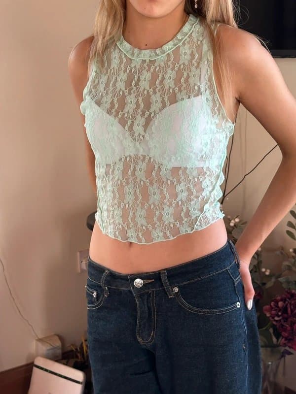 Bershka Bershka cropped lace top pale mint green S / 8 or fit a 6