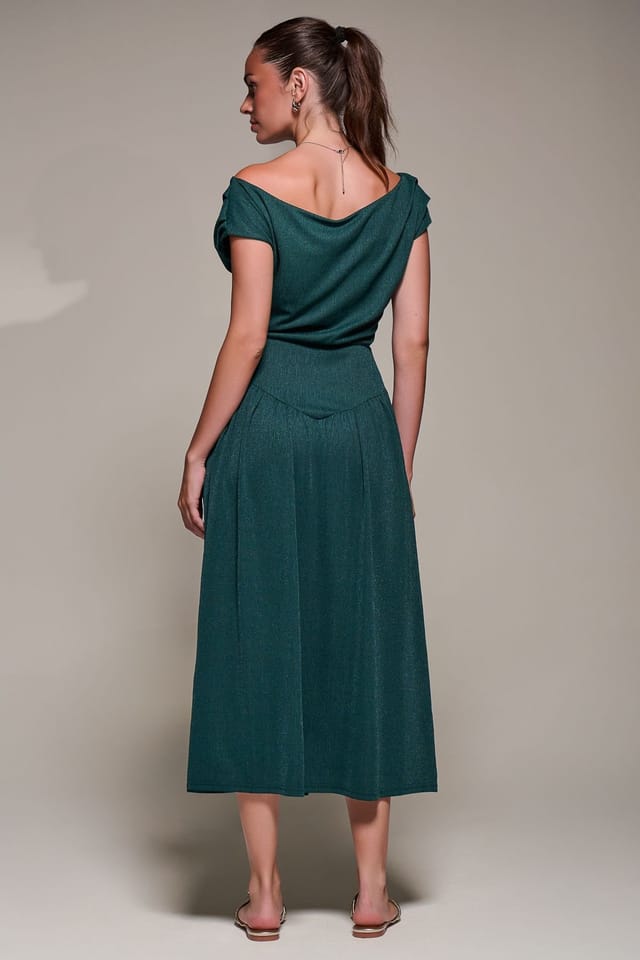 Jolie Moi Jolie Moi Women's Asymmetric Neckline Midaxi Dress in Dark Green - 2