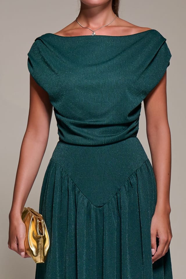 Jolie Moi Jolie Moi Women's Asymmetric Neckline Midaxi Dress in Dark Green - 3