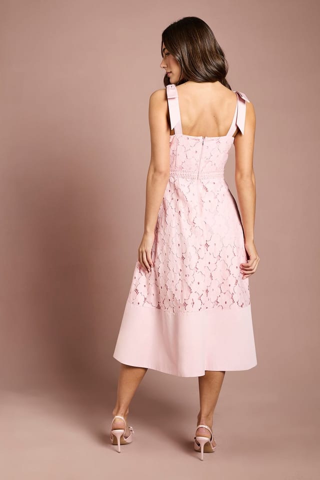 Coast Coast Women's Bow Shoulder Floral Lace Midi Dress in Blush - 3