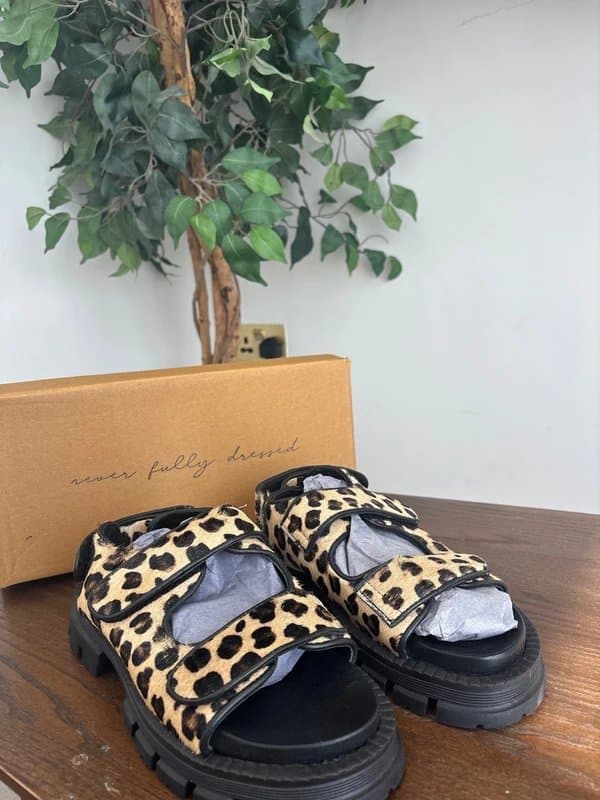 Never Fully Dressed Never Fully Dressed Leopard Print Leather Sporty Chunky Strap Sandals UK Size 4