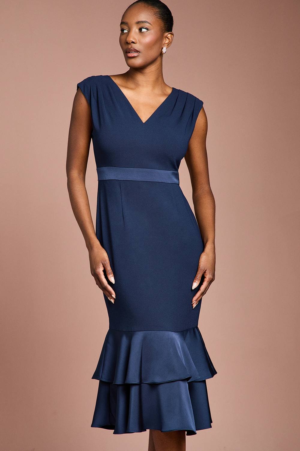 Coast Coast Women's Satin Back Crepe Dress With Peplum in Navy - 2