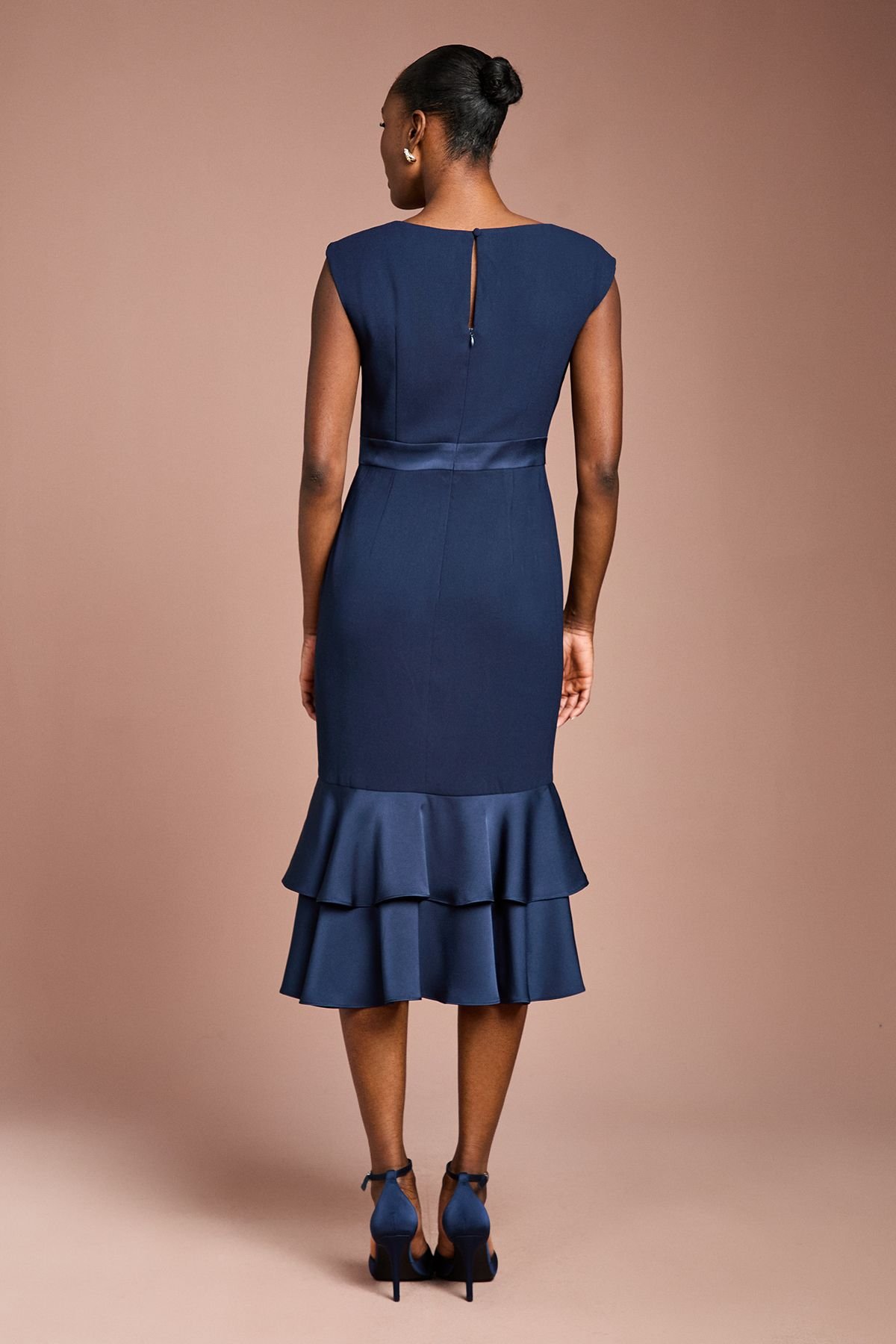 Coast Coast Women's Satin Back Crepe Dress With Peplum in Navy - 3