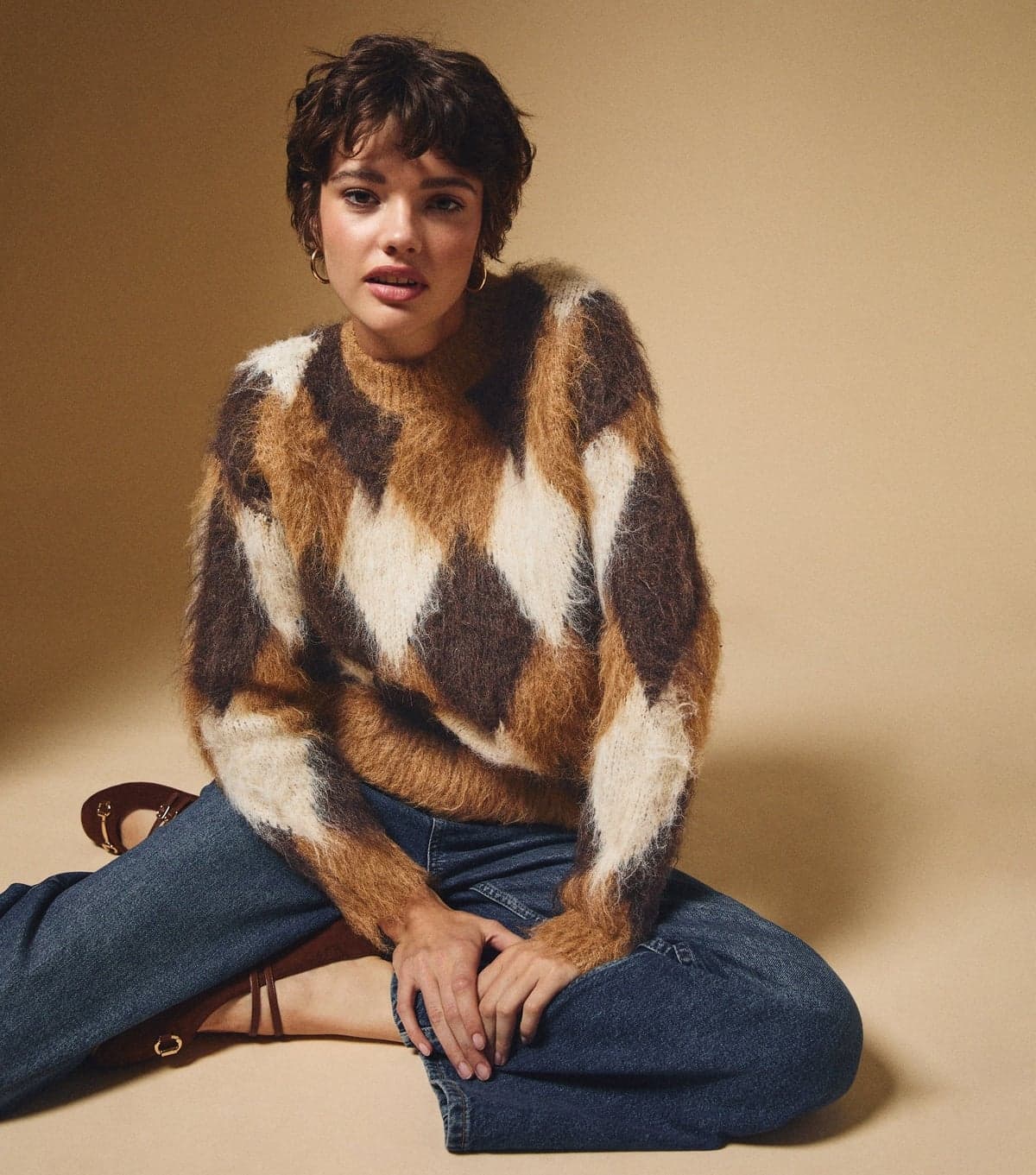 New Look Women's Brown Brushed Diamond Pattern Jumper New Look