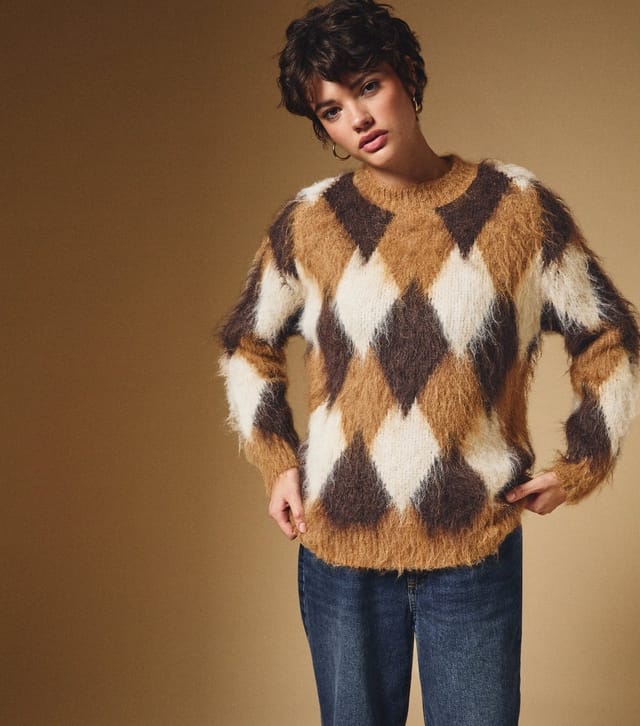 New Look Women's Brown Brushed Diamond Pattern Jumper New Look - 2