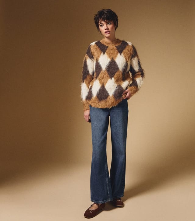 New Look Women's Brown Brushed Diamond Pattern Jumper New Look - 3