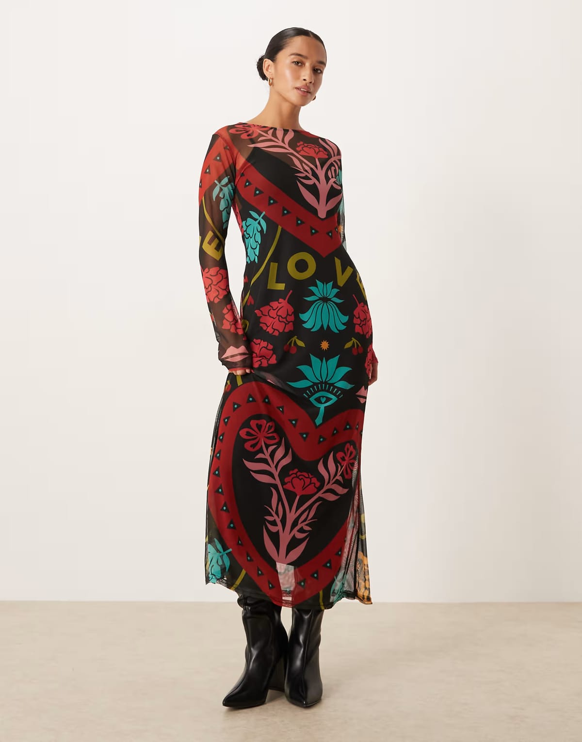 ASOS Never Fully Dressed Petite mesh midaxi dress in bright abstract print - 1