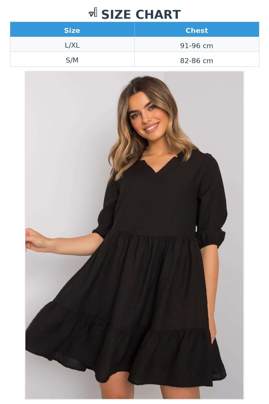 Love Lace Love Lace Women's Loose Fit 3/4 Sleeve Frill Hem Dress in Black - 4