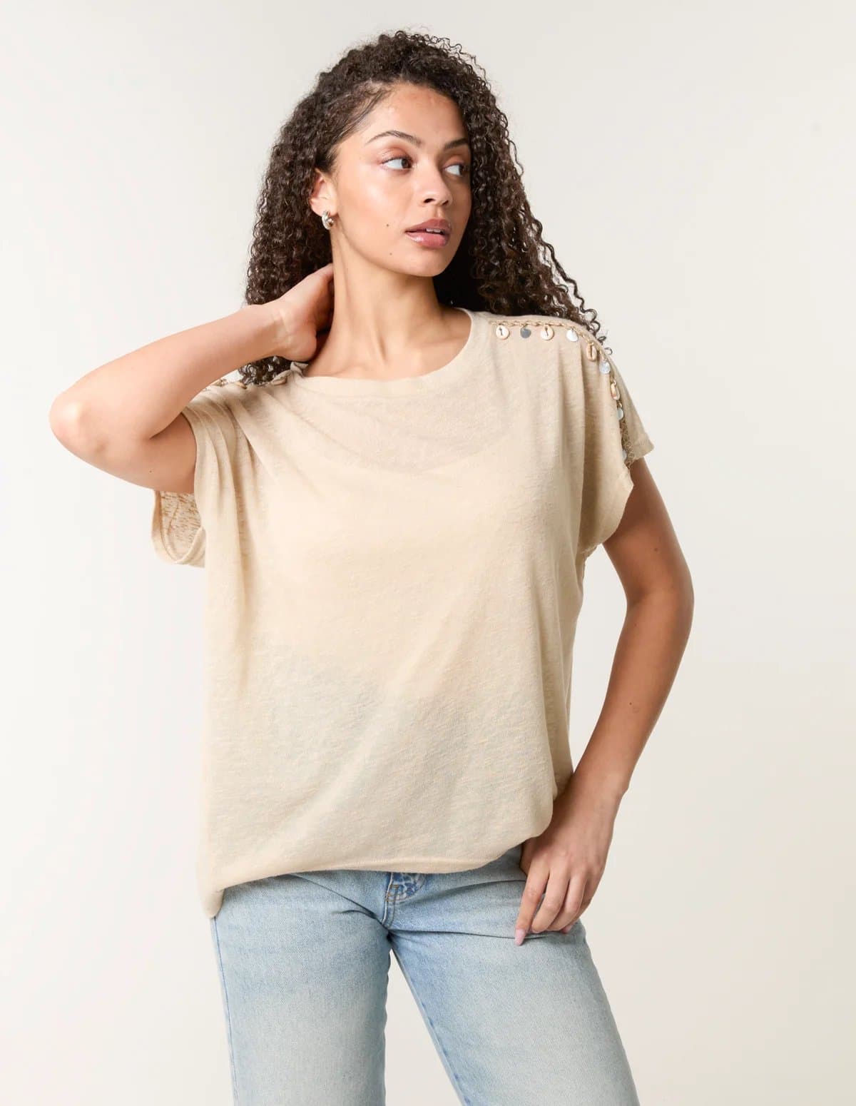 Blue Vanilla Shell Trim Oversized Top