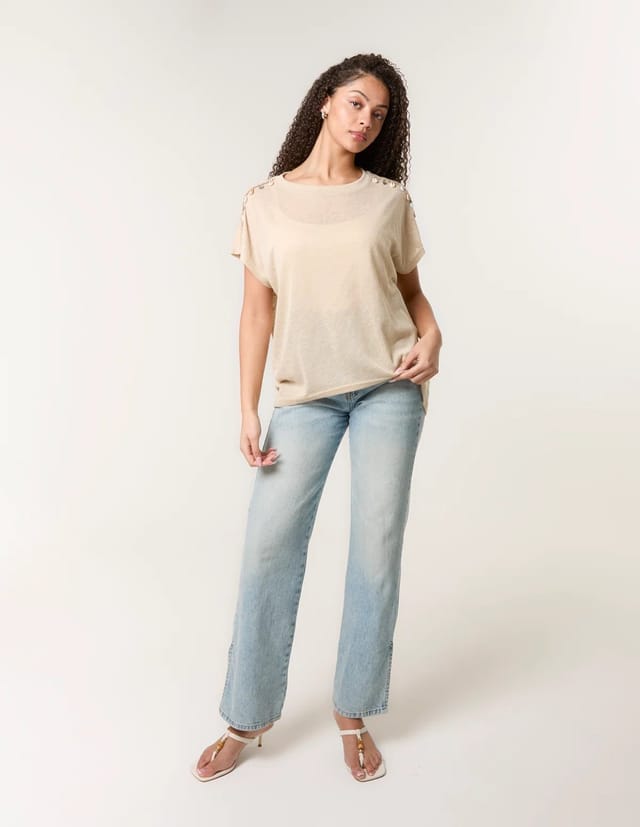 Blue Vanilla Shell Trim Oversized Top - 2