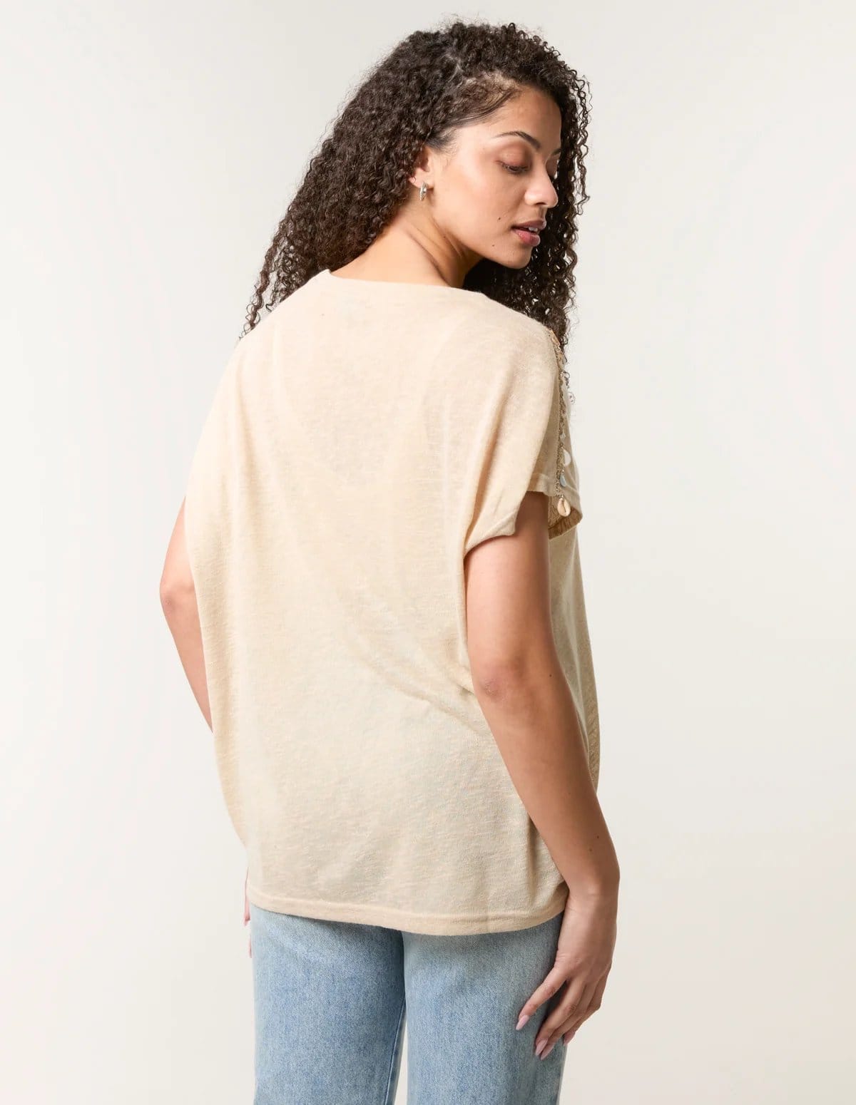 Blue Vanilla Shell Trim Oversized Top - 4
