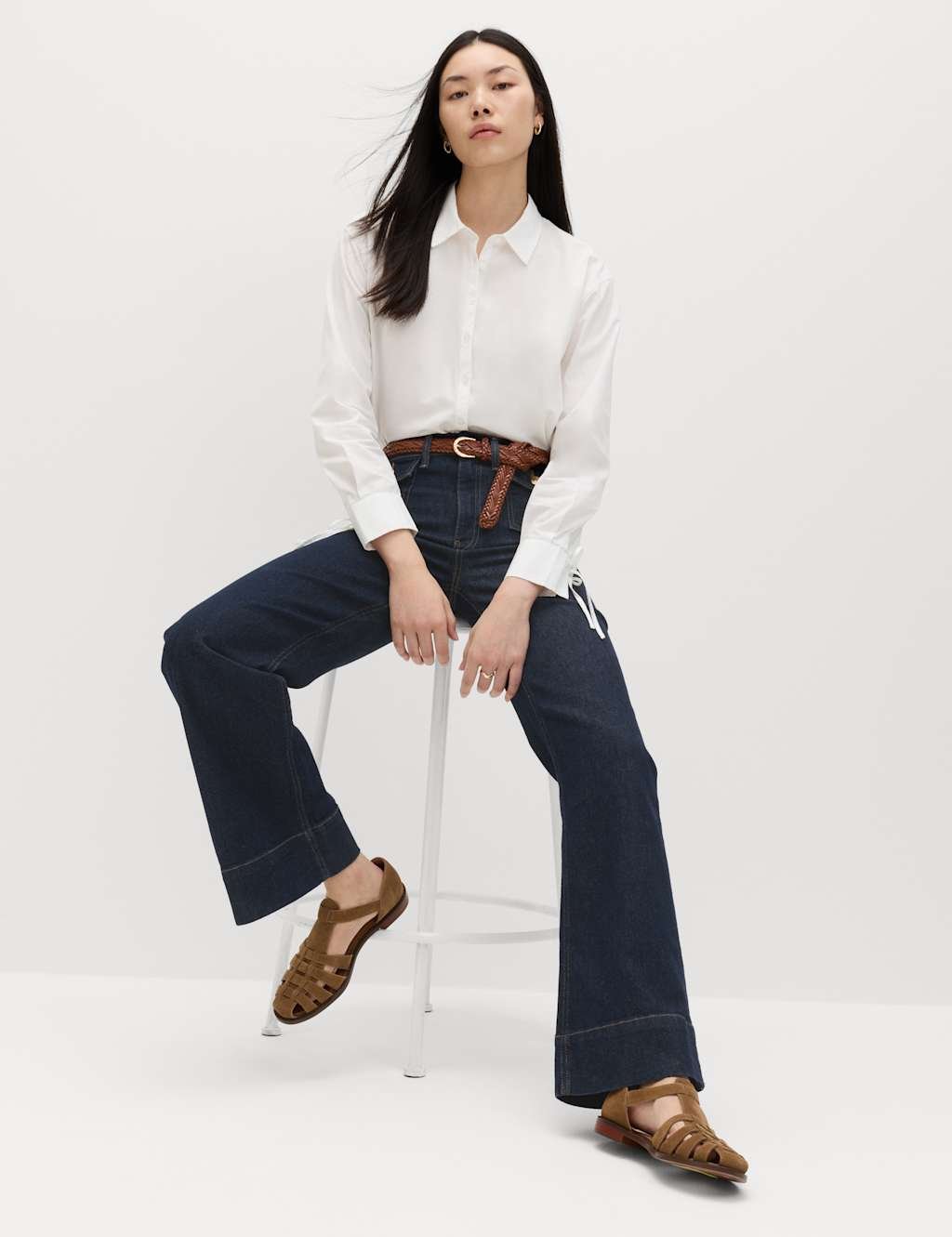 Marks & Spencer M&S High Waisted Patch Pocket Flared Jeans Indigo Mix - 4