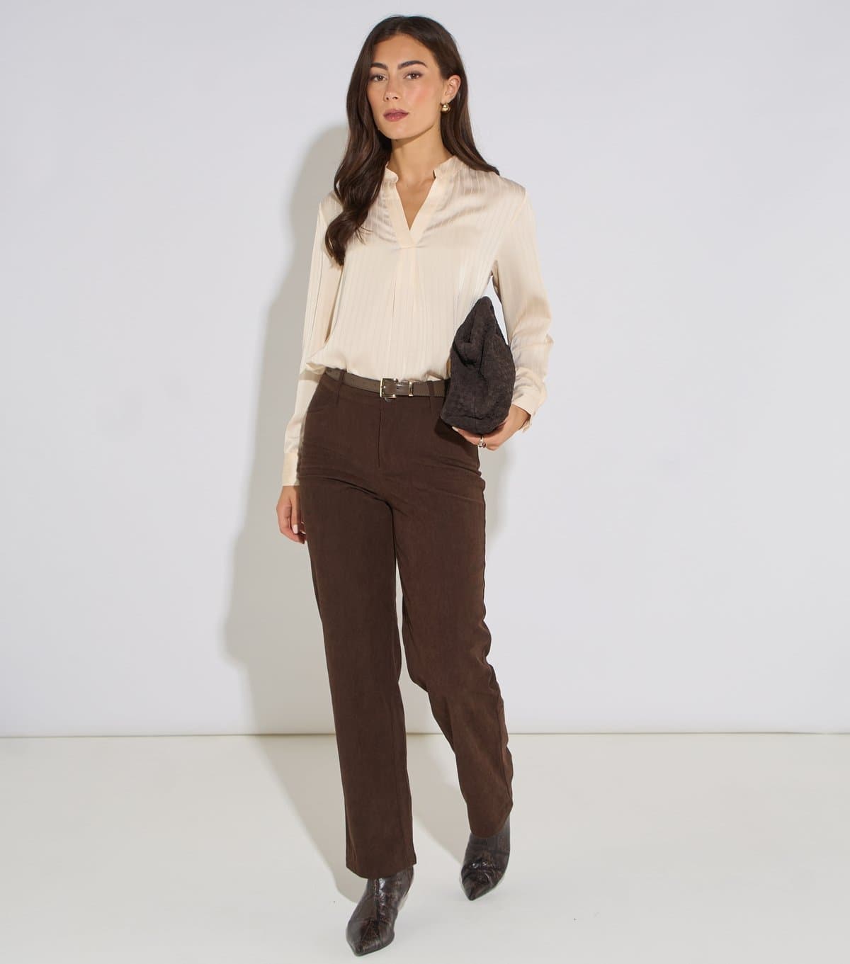 Gini London Women's Dark Brown Straight Leg Trousers Gini London New Look