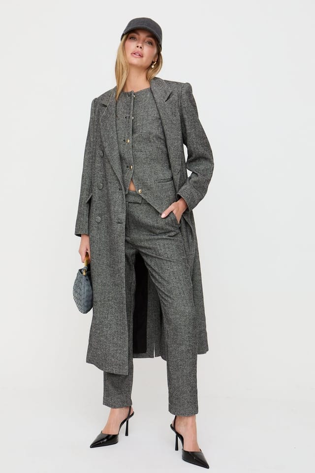 Lily and Lionel Lily and Lionel Women's Pandora Tapered Herringbone Print Trouser In Grey - 2