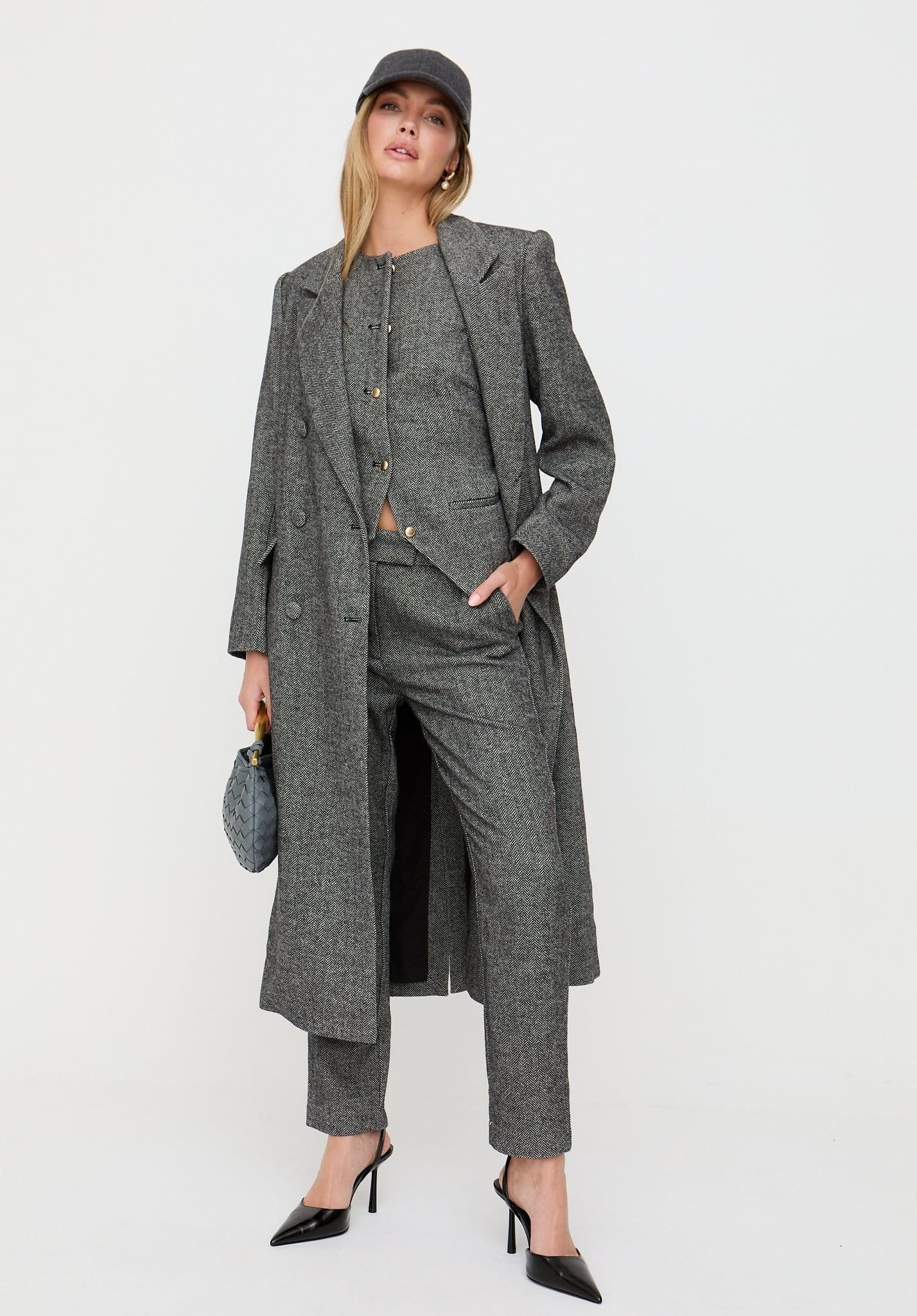 Lily and Lionel Lily and Lionel Women's Pandora Tapered Herringbone Print Trouser In Grey - 4