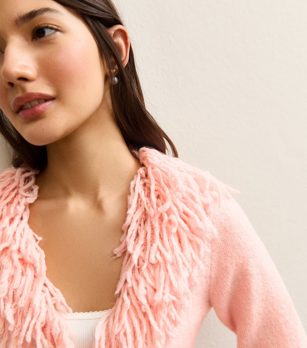 New Look Women's Light Pink Tie Front Fringe Cardigan New Look - 2
