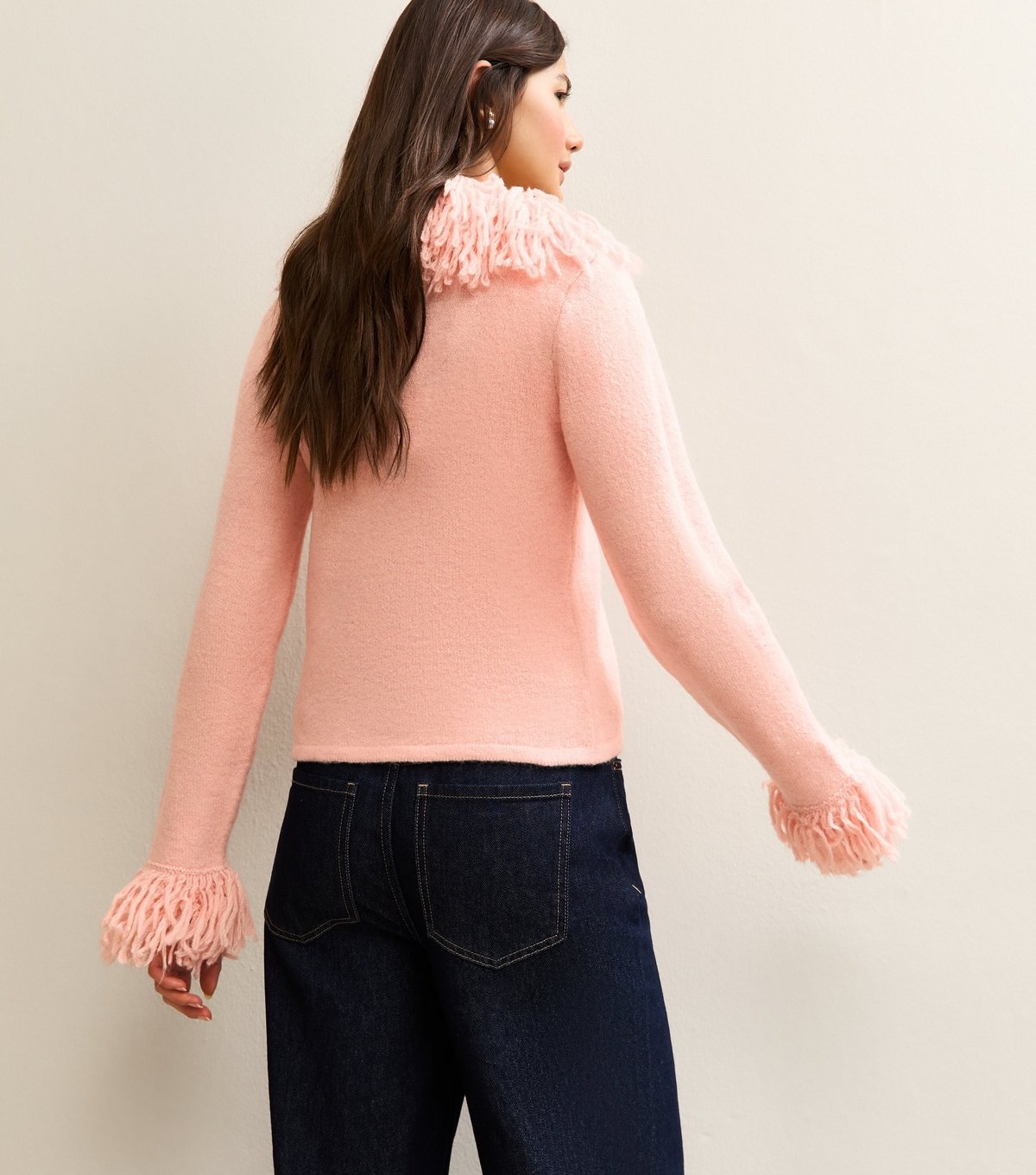 New Look Women's Light Pink Tie Front Fringe Cardigan New Look - 4