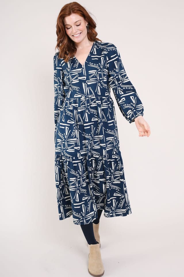 Nomads Clothing Nomads Clothing Women's Viscose Tiered Dress in Dark Navy - 2