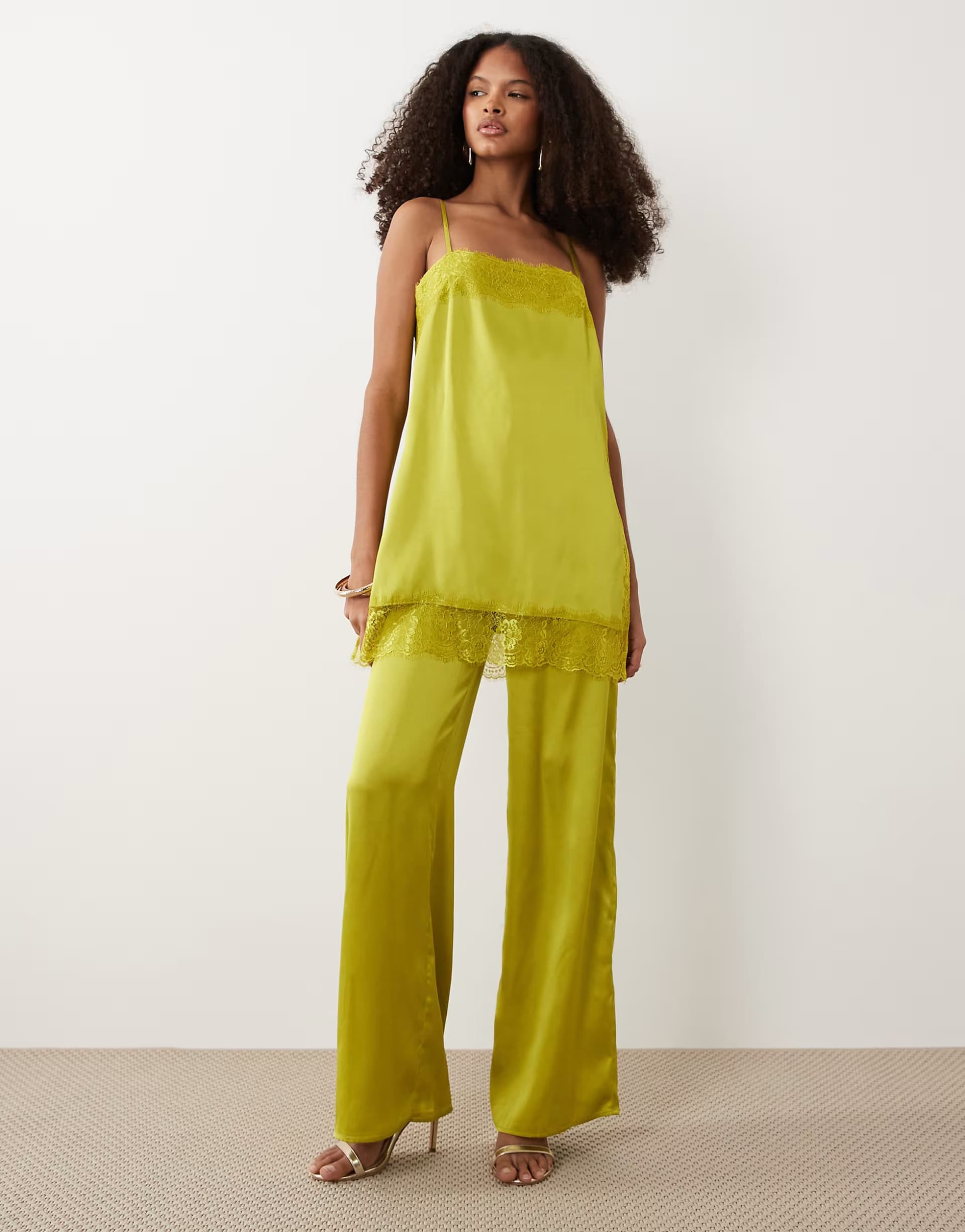 ASOS ASOS DESIGN satin lace cami jumpsuit in green